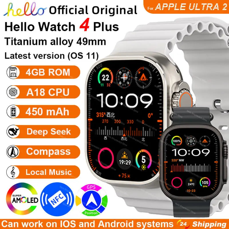 Hello Watch 4 Plus Ultra 2 – Smartwatch 49mm, AMOLED 2.04” 90Hz, Monitor de Salud / Reloj Inteligente 49mm, Pantalla AMOLED 2.04” 90Hz, Seguimiento Salud