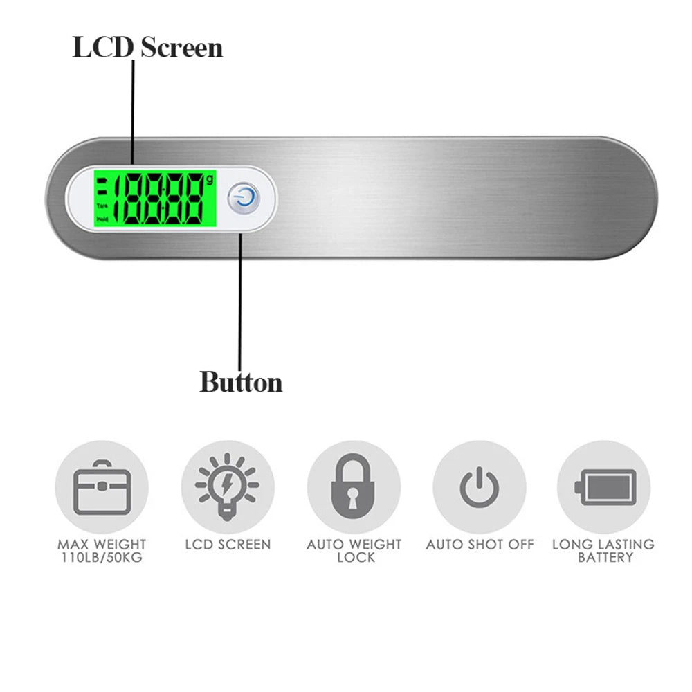 50kg/110lb Hand Held Digital Luggage Scale LCD Electronic Hanging Belt Scale For Travel Suitcase Baggage Electronic Weight Scale