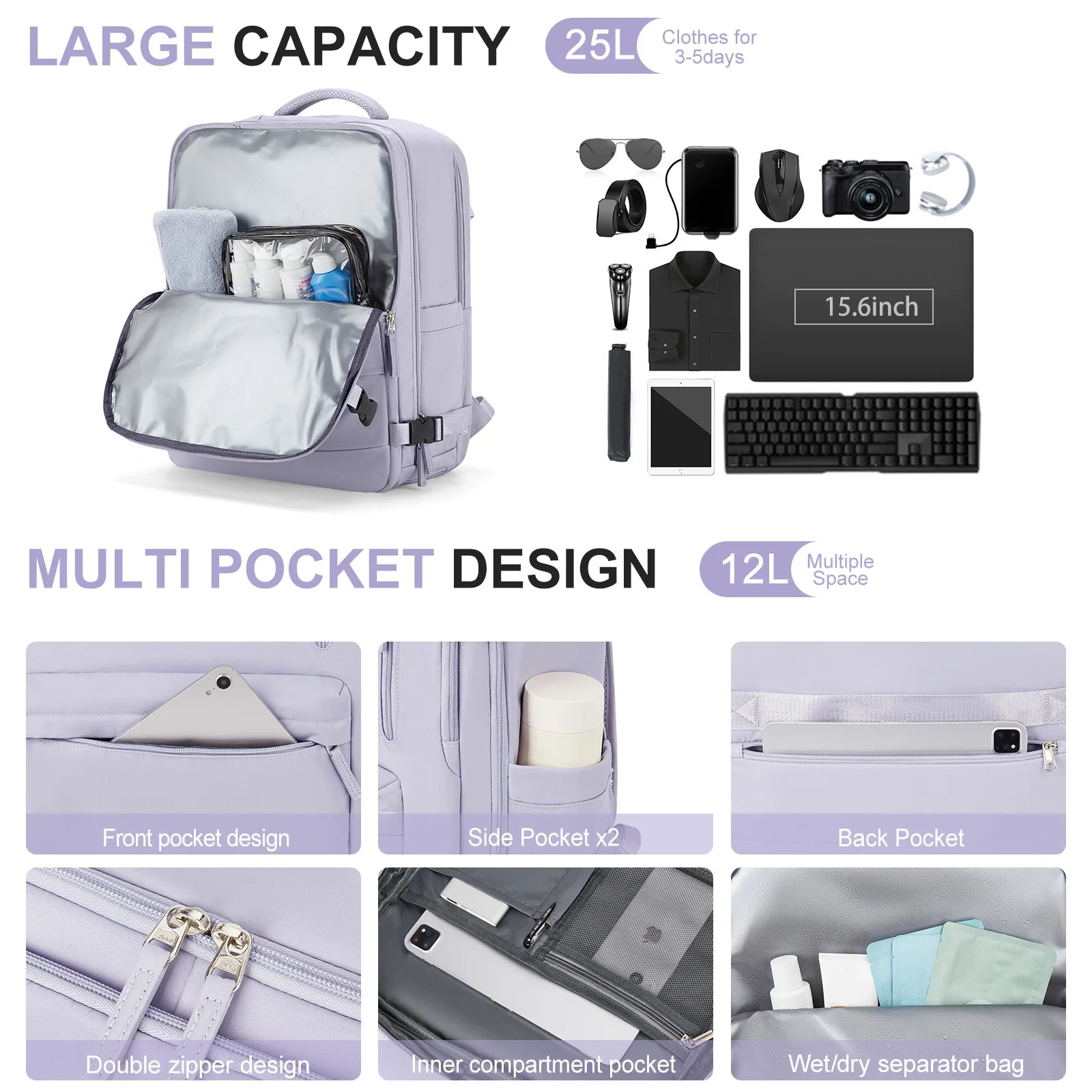 Travel Backpack Cabin Bag, Ryanair Backpack 40x20x25 Carry-Ons, Men Women 15.6 inch Laptop Backpack, Casual 40x28x17 Backpack