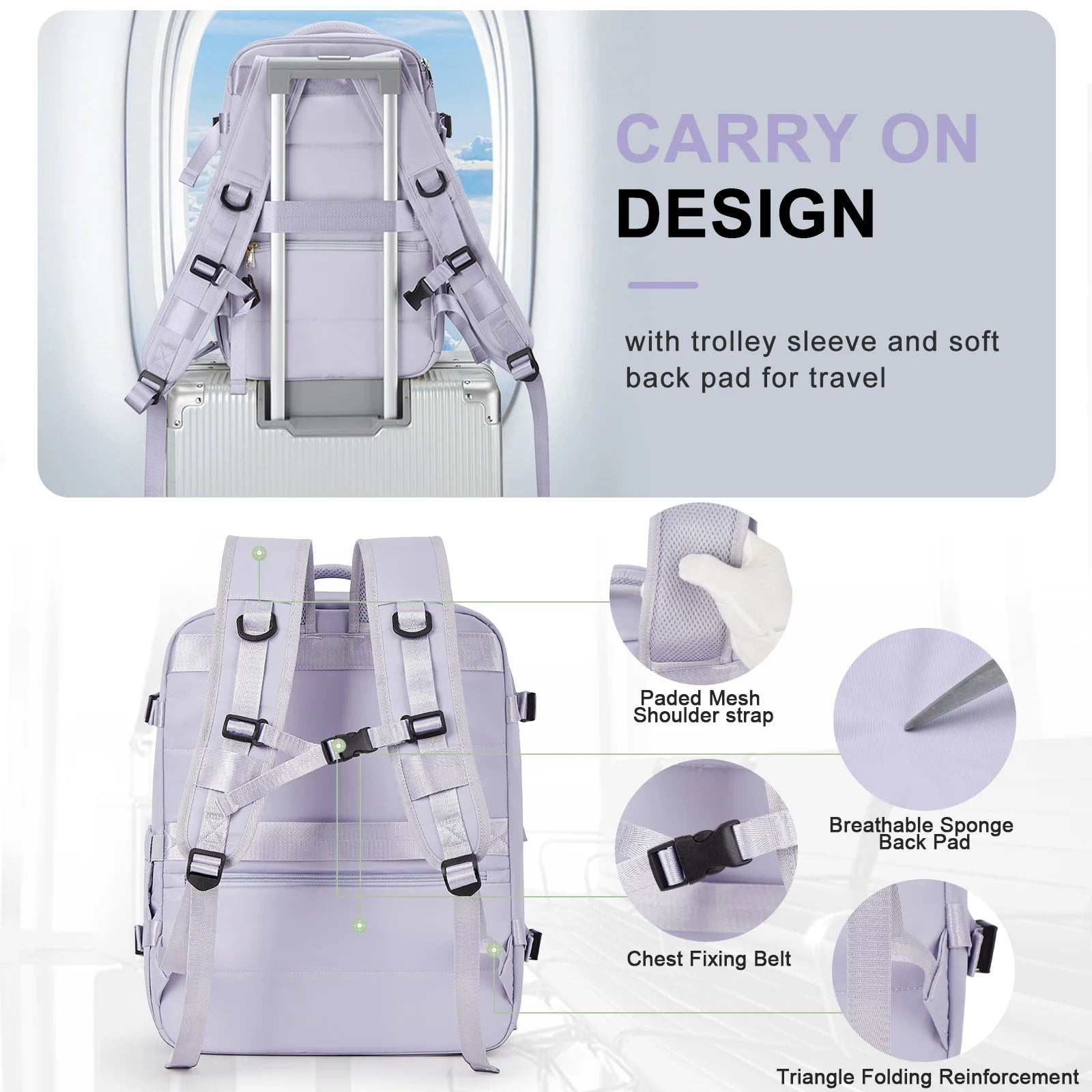 Travel Backpack Cabin Bag, Ryanair Backpack 40x20x25 Carry-Ons, Men Women 15.6 inch Laptop Backpack, Casual 40x28x17 Backpack
