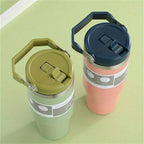 1pc Vacuum Tumbler with Lid Stainless Steel Portable Water Bottle with Dazzling Handle Insulated Tumbler Tote Handle 20/30OZ
